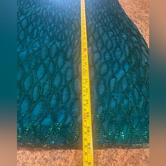 Laurence Kazar Vintage Dress Size XL Emerald Green Sequin Silk Spaghetti Straps - Picture 15 of 15